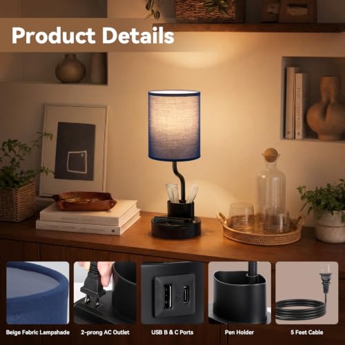 Bedside Lamps for Bedroom Set of 2 (Blue & Black)