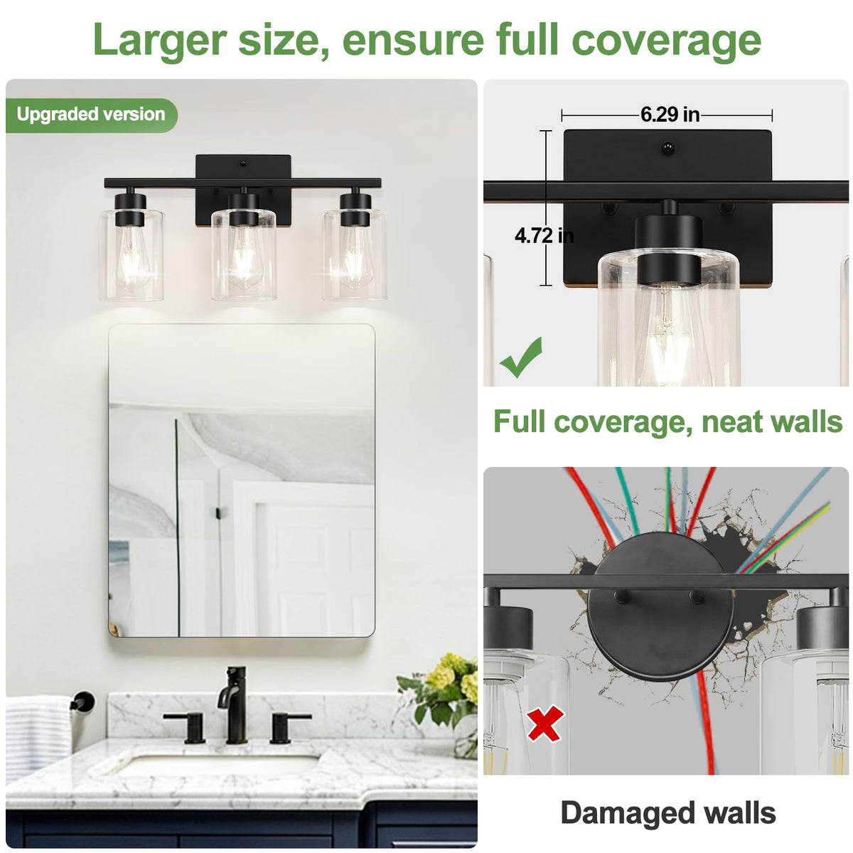 Black Bathroom Light Fixtures with Clear Glass Shades (Matte Black / 3-light)