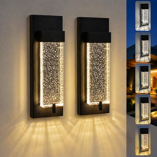 12" Bubble Glass Outdoor Wall Lights (Black-2 Pack)
