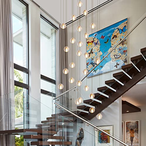 25 Lights Staircase Chandelier for High Ceiling (25 Light / Nickel Canopy)