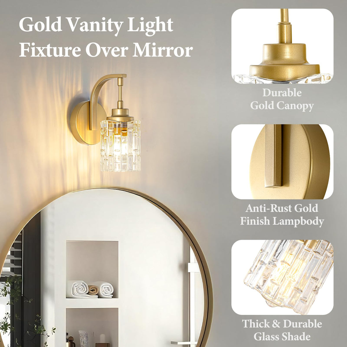 Gold Bathroom Wall Sconce Light (Brass)