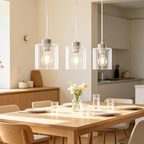 3 Light Pendant Light Fixtures with Clear Glass