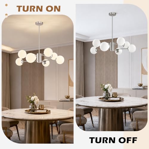 8-Light Mid-Century Modern Nickel Sputnik Chandeliers Dining Room (Milk, Nickel, L)