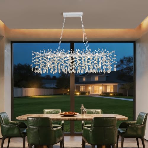 Modern Crystal Tree Branches Chandelier (Silver / Rectangular 47.5")
