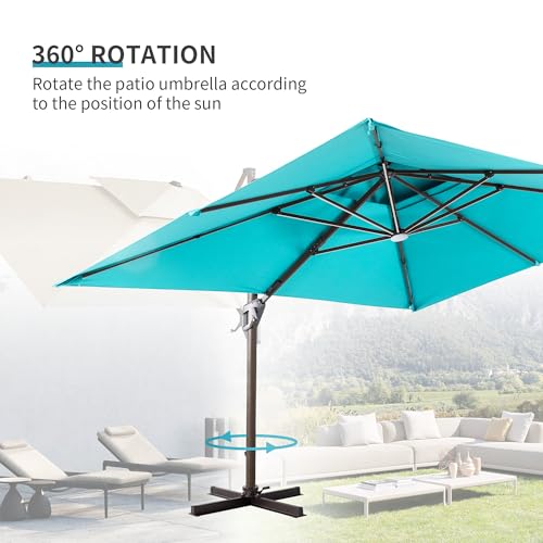 9x12 FT Cantilever Offset Patio Umbrella with Lights (Turquoise)