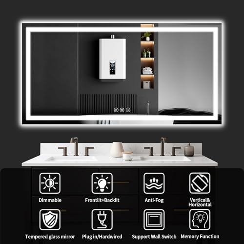 LED Bathroom Mirrors 28"x60" Bathroom Mirror with Lights for Wall (60"L x 28"W)