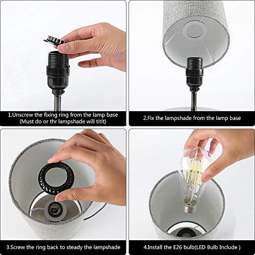 3 Way Dimmable Touch Control Table Lamp with USB Charging Port Set of 2 (Grey 1 Fabric Shade)
