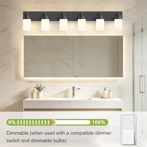 Bathroom Light Fixtures (Black-White Shade / 6-Light)