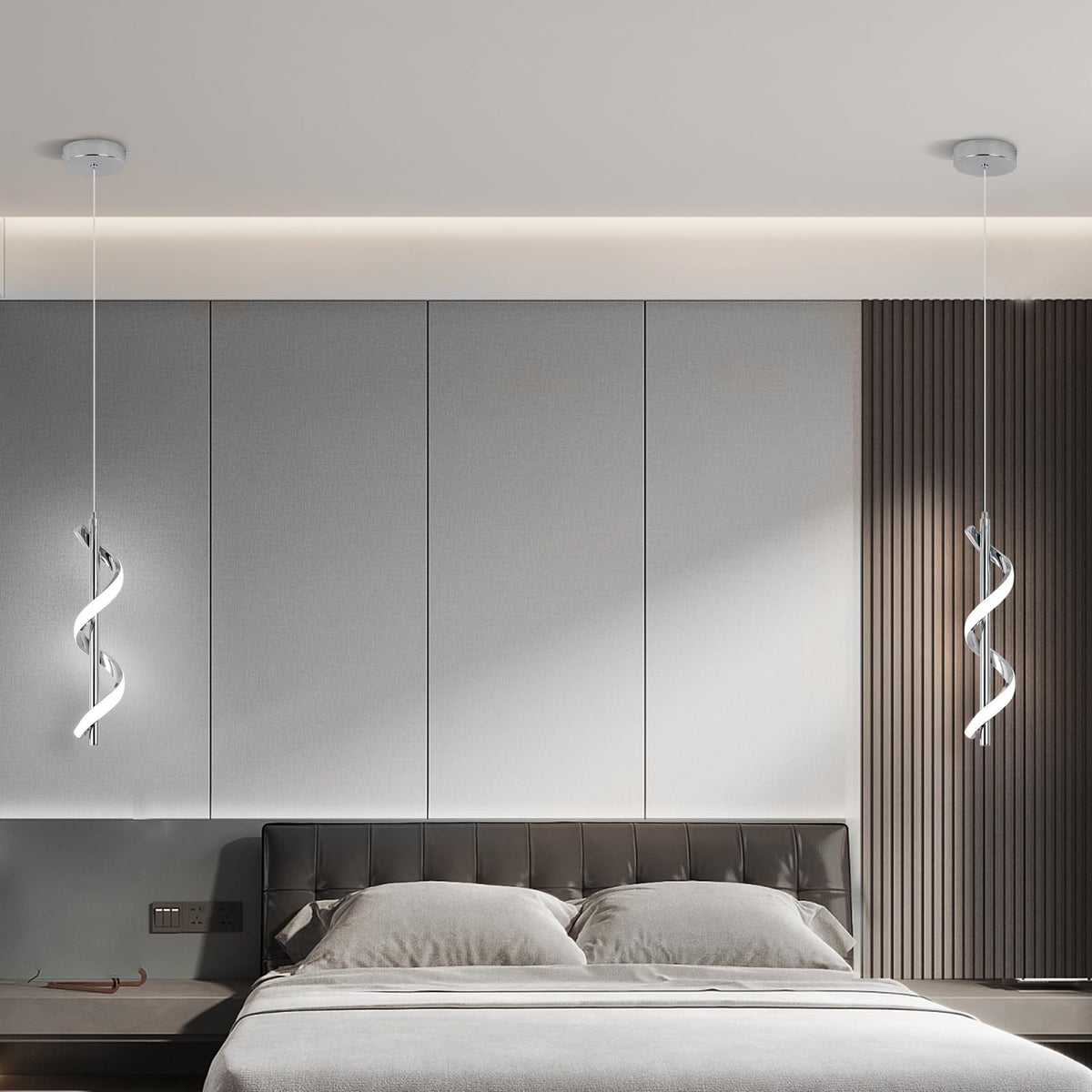3 Packs Modern Spiral Led Pendant Light Fixture (Chrome)