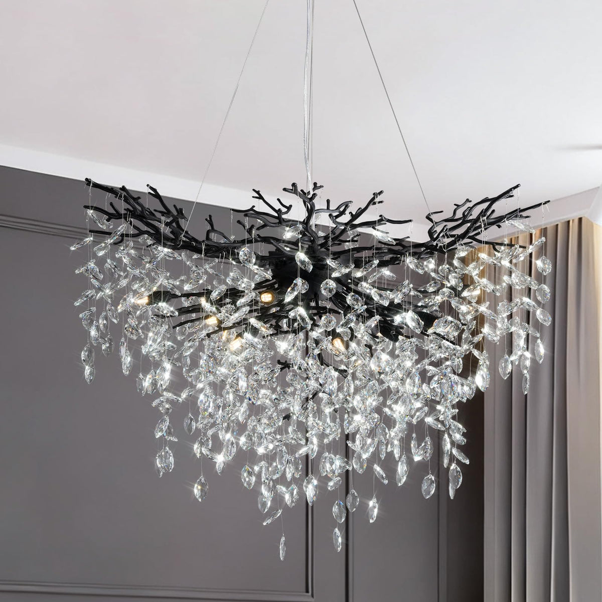40" Black Crystal Chandelier (Black / Round-D40")
