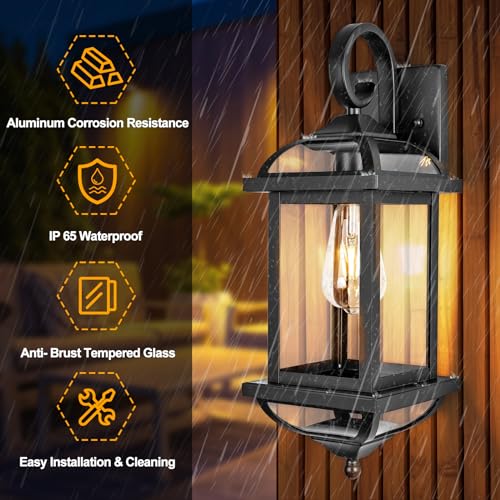 18” Black Porch Lights Outdoor Light Fixtures Enclosed Bottom (Modern Matte Black / Without Sensor)