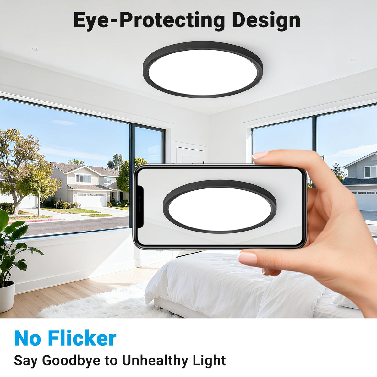 2 Pack LED Flush Mount Ceiling Light (Black / 15 Inch-2pack)