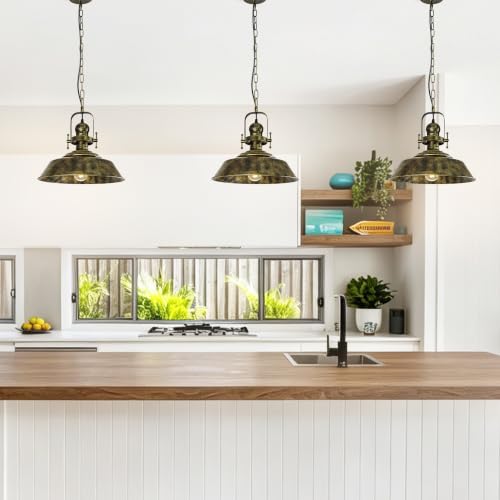 14" Farmhouse Pendant Light Rustic Light Fixture for Kitchen Island (Bronze)