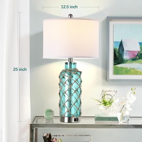 Cottage Nautical Accent Table Lamp Set of 2 (Blue(Fast Charging))