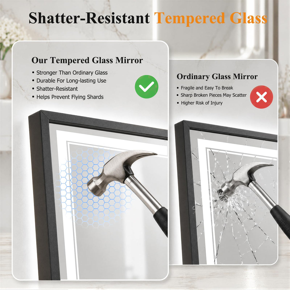 40"x60" LED Bathroom Mirror with Lights (Black / 60"L x 40"W)