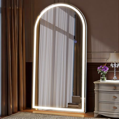 71"x32" Large LED Arched Mirror Full Length with Dimmable Lights (White / 71"L x 32"W)