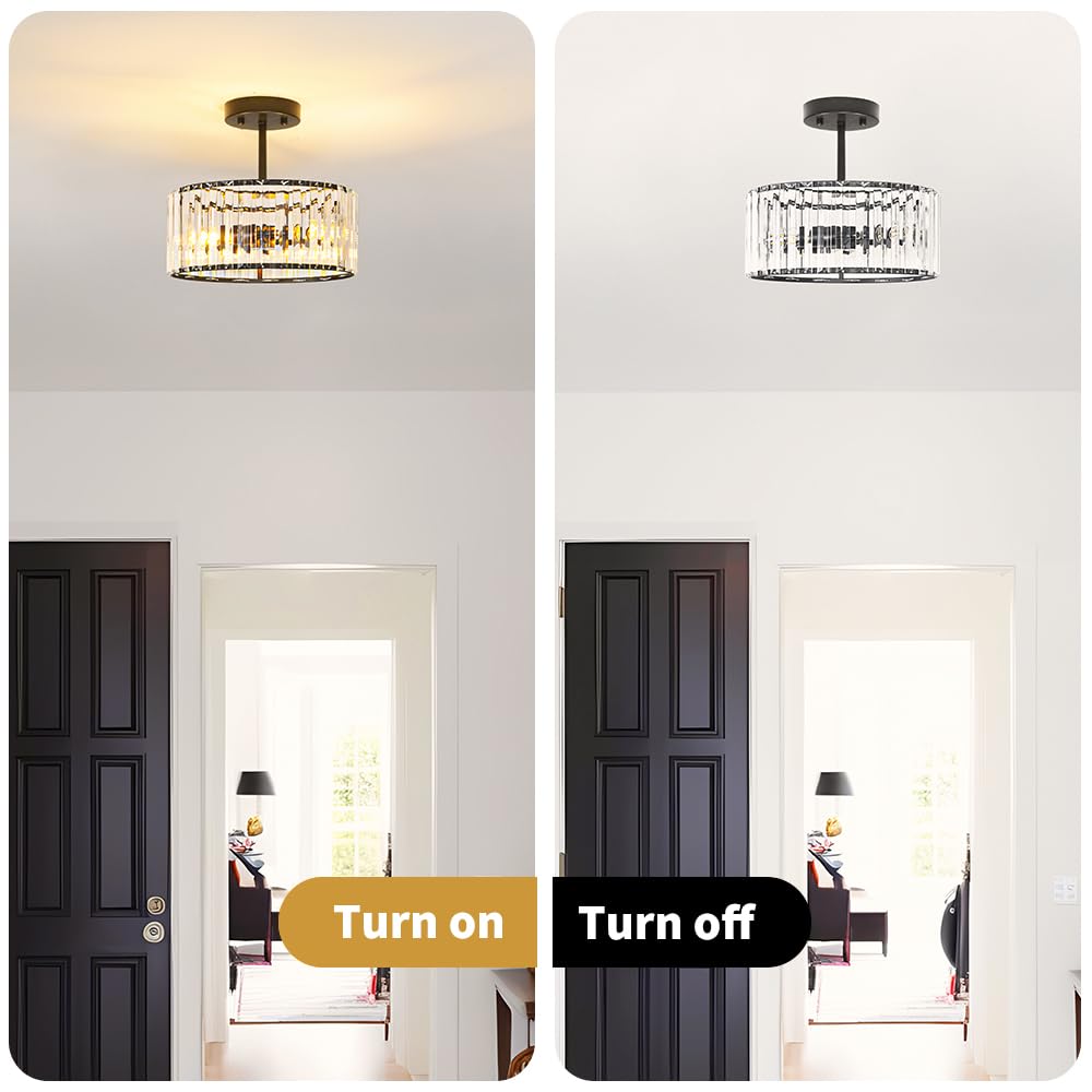 Modern Crystal Ceiling Light (12in - 3 light / Black)