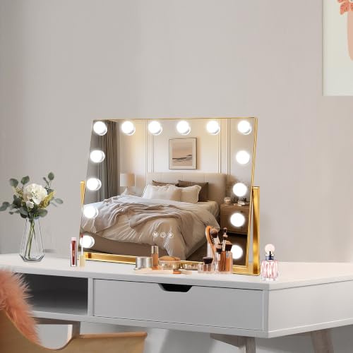 Vanity Mirror with Lights (Gold / 19"L x 16"W)