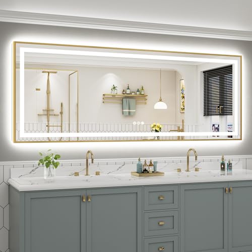 96X36 Inch LED Bathroom Mirror with Gold Frame (Backlit+front Lit With Gold Frame / 96"L x 36"W)