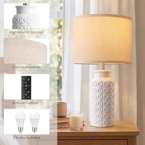 22.6" Dimmable Table Lamps Set of 2 with Remote (Geige&White)