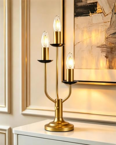Vintage Candelabra Table Lamp Dimmable Gold Lamp 3 Bulbs Included (08-Gold 3-Light Candelabra)