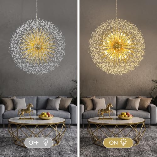 48 Inch Extra Large Dandelion Crystal Chandelier Gold Modern Light Fixture (Gold-Dandelion(D48"))