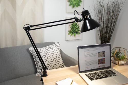 Office VLF100 LED Swing Arm Desk Lamp with Clamp Mount (36" Reach / Clamp, Black)