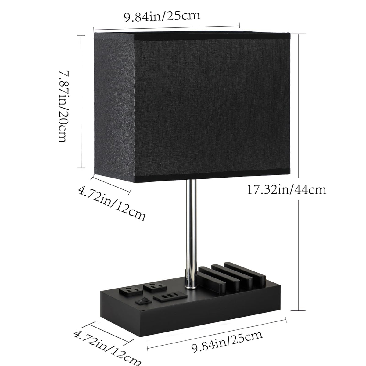 Multi Functional Table Lamp with 3 USB Charging Ports & 2 AC Outlet (Black Lamp Shade)