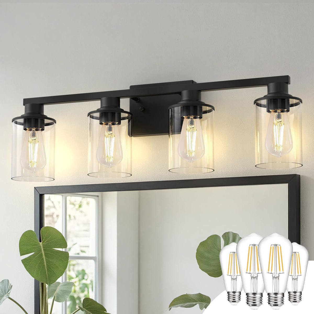 Bathroom Vanity Light Fixture with 4 Bulbs Modern Black (Black / 4-Light(27inch))
