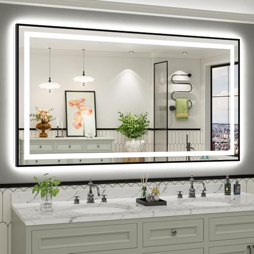 72x40 Inch LED Bathroom Mirror with Black Frame (Backlit+front Lit With Black Frame / 72"L x 40"W)