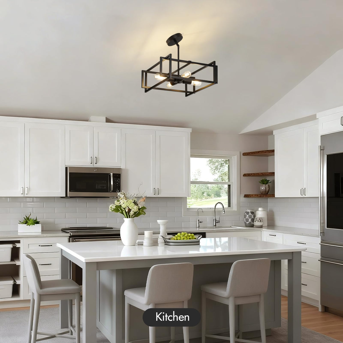 Modern Black Semi Flush Mount Ceiling Light Fixture 16.5"