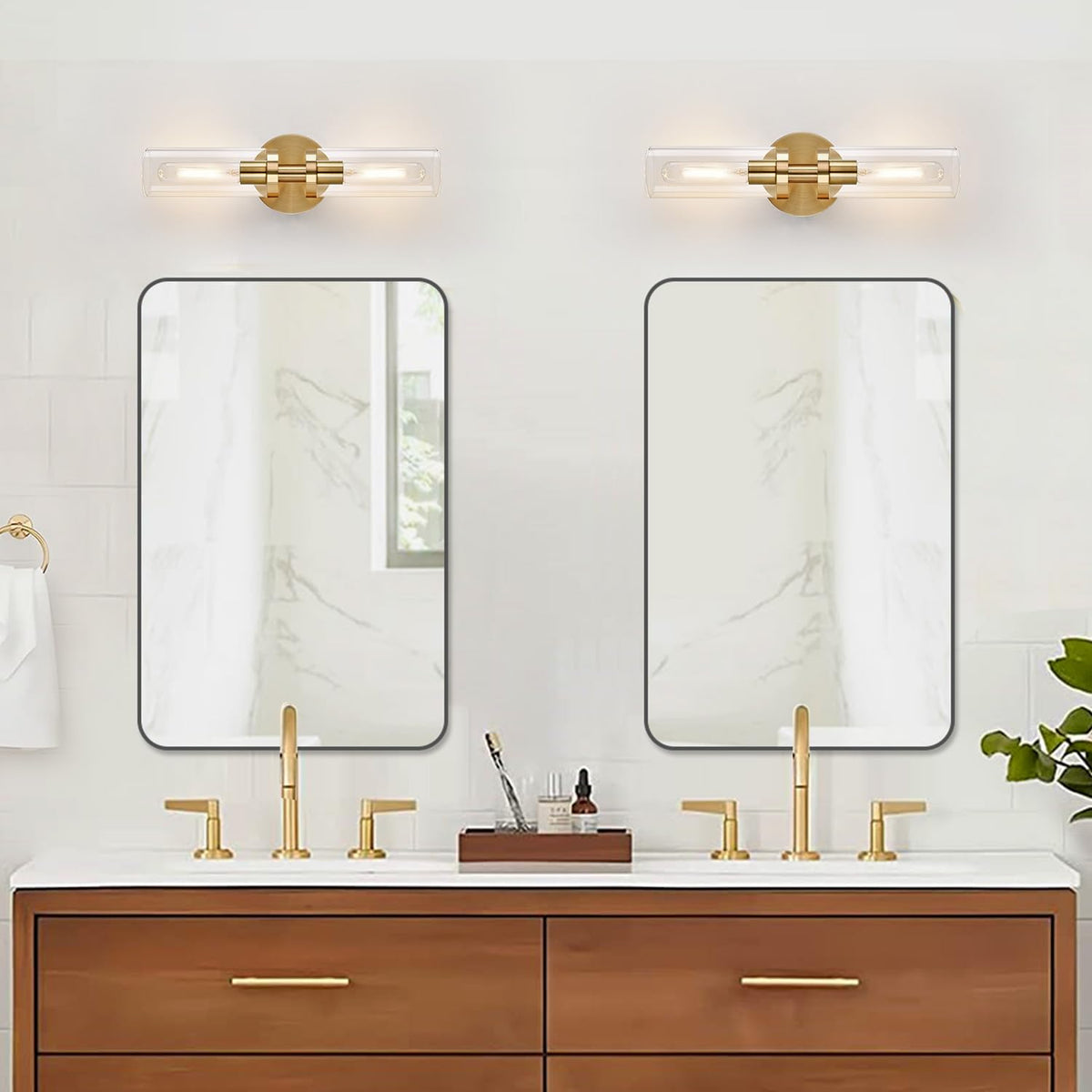 Hardwired Wall Sconces Set of Two (Brushed Gold / Hardwired-16 Inch-2PC)