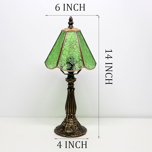 Tiffany Style Table Lamp Green Flower Stained Glass Lamp 14 Inch (Green Plum Blossom)