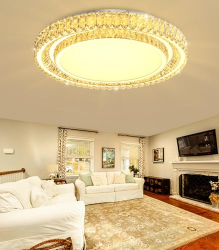 Modern Crystal Chandeliers for LED Dimmable Pendant Lighting Flush Mount Light Living Room