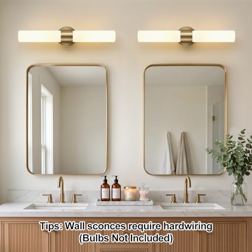 Wall Sconces Set of Two (Brass & Milky White Glass / Hardwired-22 Inch-2PC)