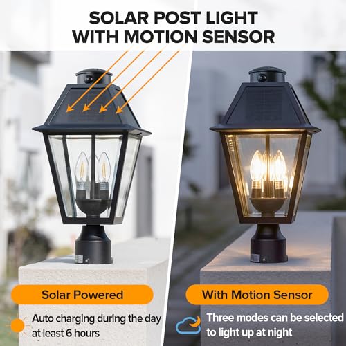 Outdoor Solar Lamp Post Light with Motion Sensor and Base 2 Pack