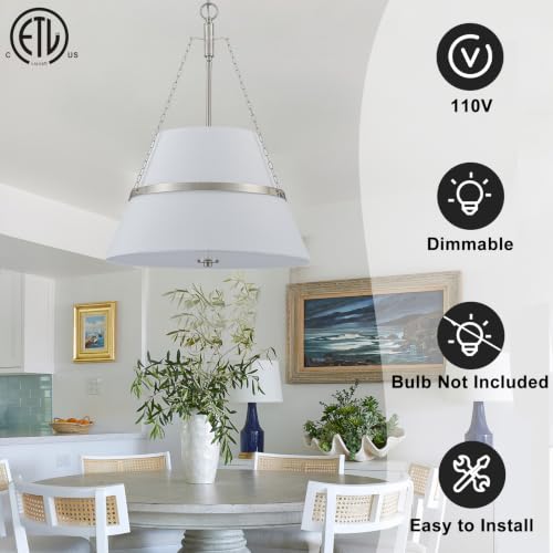 20" Brushed Nickel Drum Chandelier for Dining Room Linen Pendant Light (Brushed Nickel / 19.69 Inch)