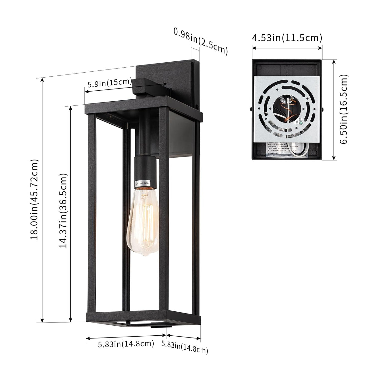 18" Outdoor Wall Sconce (Matte Black / 18-inch)