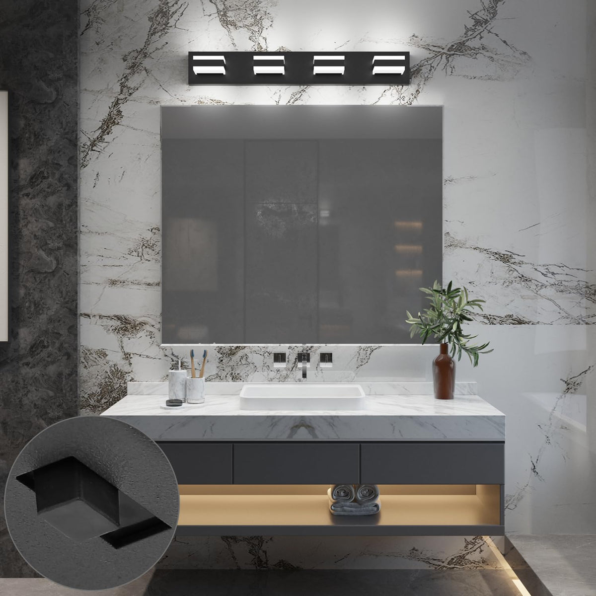 4 Lights Bathroom Vanity Lighting Over Mirror (Matt Black-5 Color Adjustable & 100%-0% Dimmable Brightness / 4- Light,30Inch)