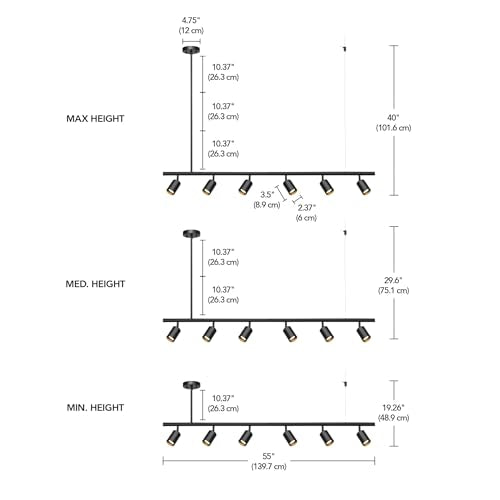 55" 6 Light Matte Black Adjustable Height Track Lighting with Pivoting Track Heads (Black, Cynthia)