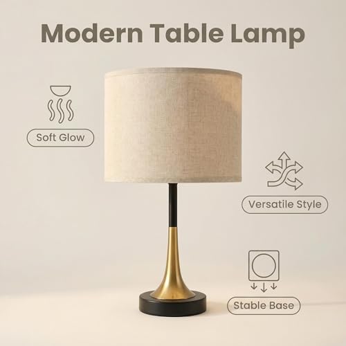 16.5'' Modern Table Lamps Set of 2 with Gold Metal Base and Linen Shade