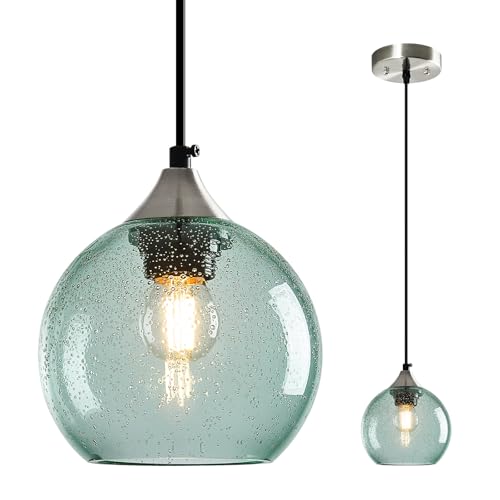 Light Green Seeded Glass Pendant Lights Kitchen Island 1 Pack (Light Green / S - 5.9 in)