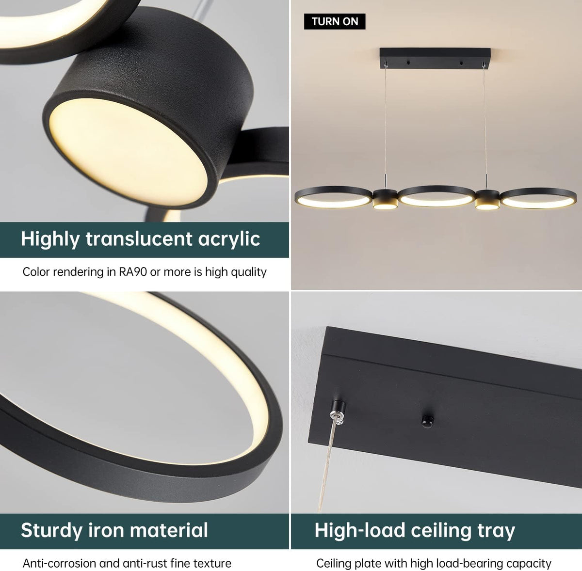 Modern LED Chandelier Light (Black / 3Ring- 36IN)