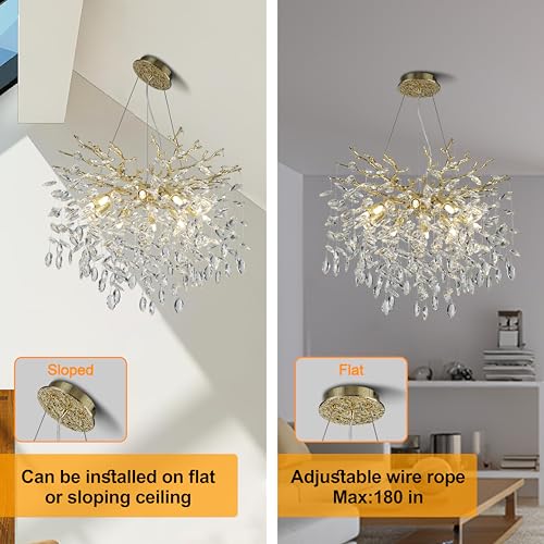 Modern Crystal Tree Branches Chandelier (Gold / Round 23.5")