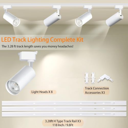 8 Pack White H Type LED Track Lighting Kit 6000K