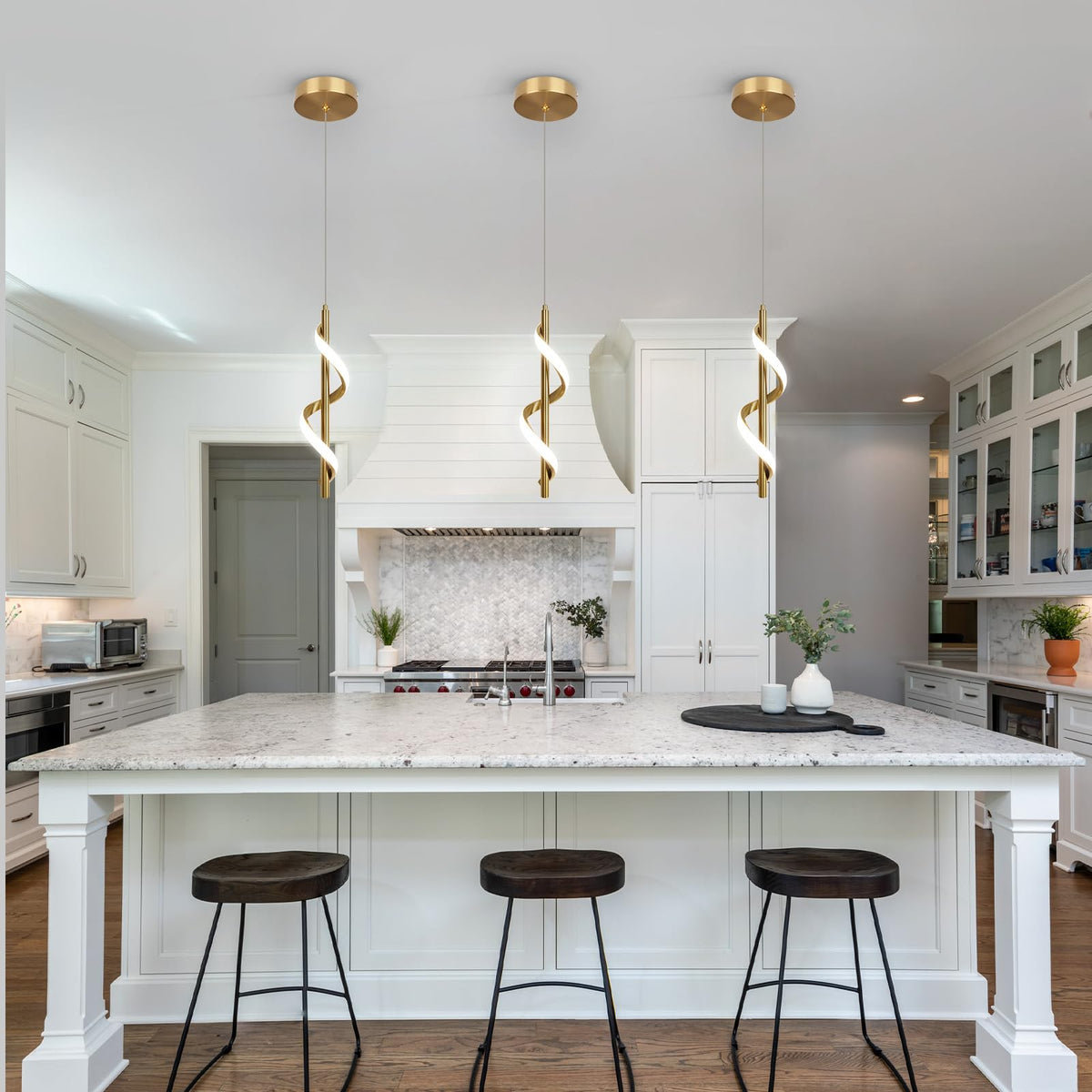 3 Packs Modern Spiral Led Pendant Light Fixture (Gold)