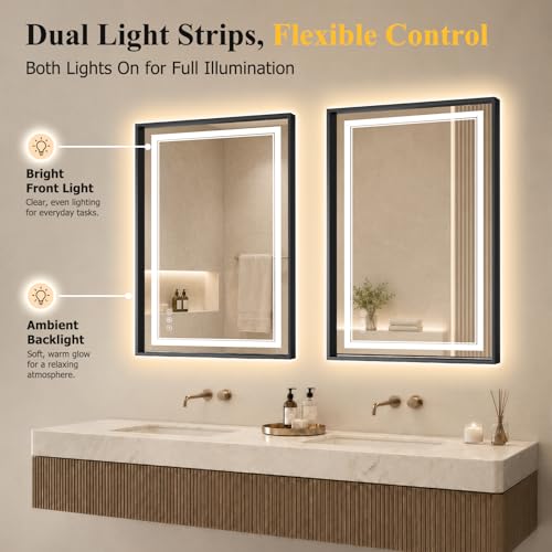 24"x36" LED Bathroom Mirror with Lights (Black / 36"L x 24"W)