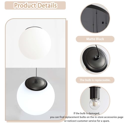 15 Light Black Chandelier with White Globe Glass Dimmable Ceiling Light Glass Pendant Light for Kitchen Island (Black-White / Globe 15-Light)