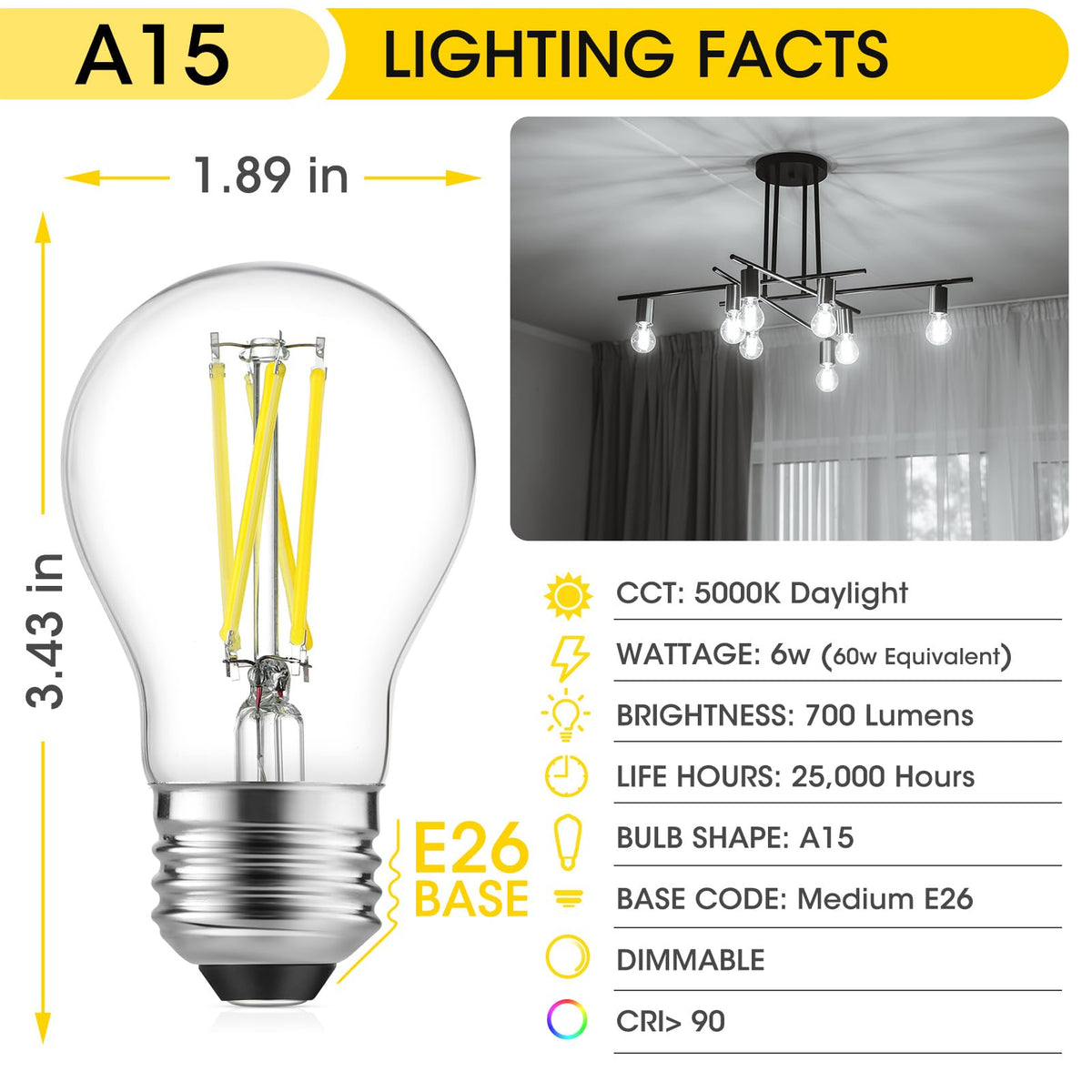 A15 LED Light Bulbs (Daylight / 6 Count (Pack of 1))