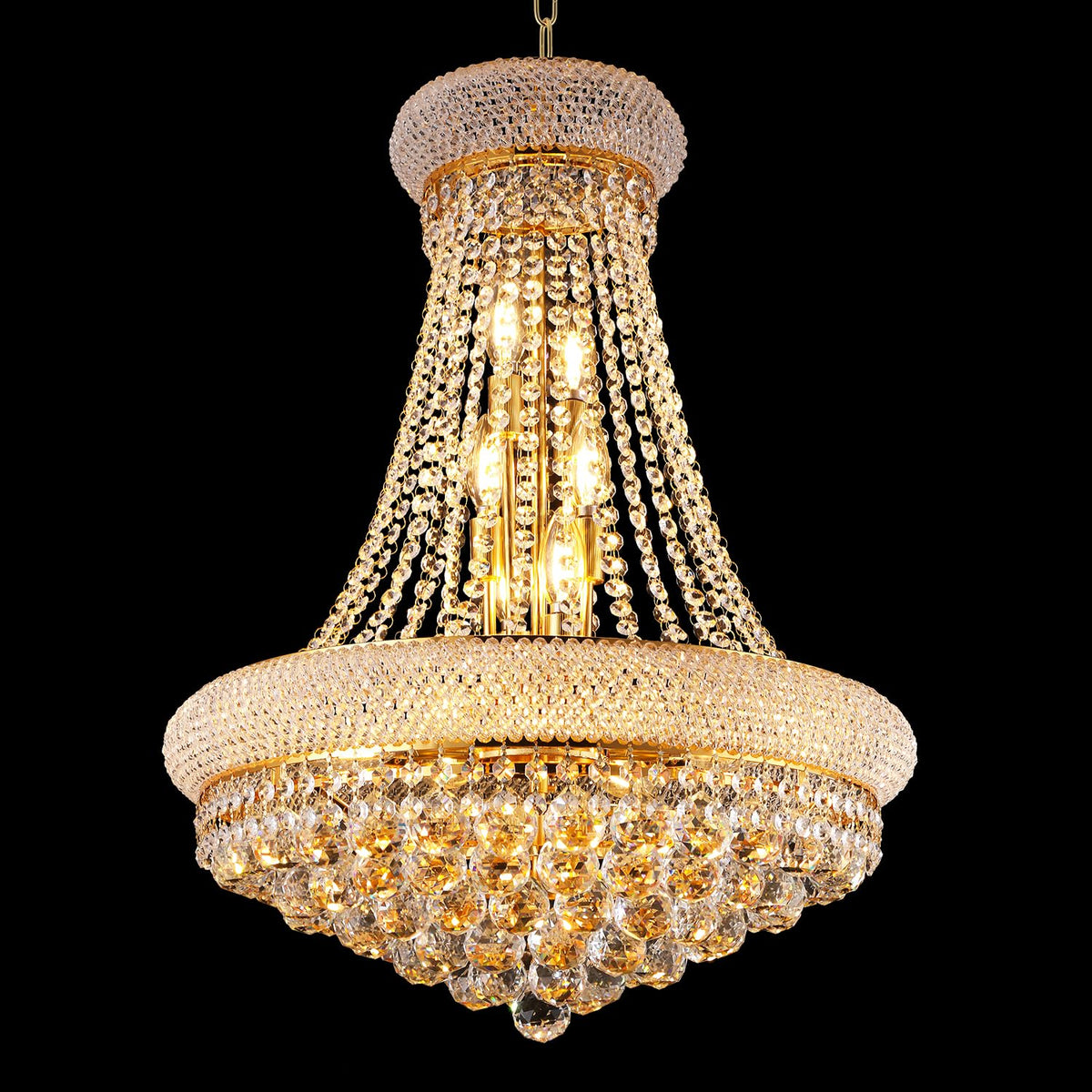 22" W 12 Light Luxury Entrance Chandelier with Unique Empire K9 Crystal Design for High Ceilings (22"(Gold))